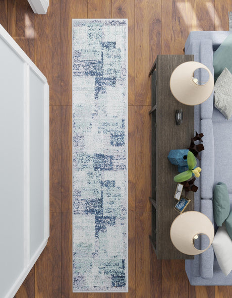 Blue and Gray 2' x 8' Tucson Runner Area Rug 100% Polyester Unique Modern Carpet for Dining Rooms, Living Room, Bedrooms, Office Space for Sale at Rug Engine