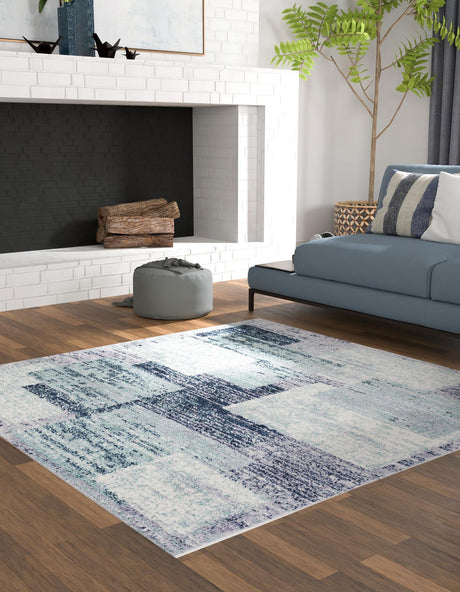 Blue and Gray 6' 1 x 6' 1 Tucson Square Area Rug 100% Polyester Unique Modern Carpet for Dining Rooms, Living Room, Bedrooms, Office Space for Sale at Rug Engine