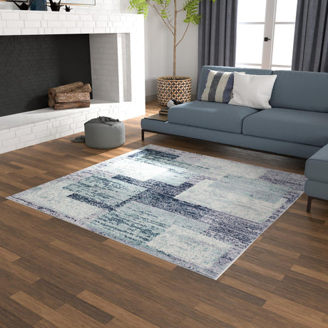 Blue and Gray 6' 1 x 6' 1 Tucson Square Area Rug 100% Polyester Unique Modern Carpet for Dining Rooms, Living Room, Bedrooms, Office Space for Sale at Rug Engine