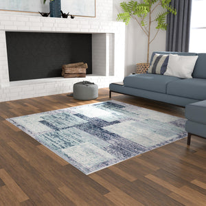 Blue and Gray 6' 1 x 6' 1 Tucson Square Area Rug 100% Polyester Unique Modern Carpet for Dining Rooms, Living Room, Bedrooms, Office Space for Sale at Rug Engine
