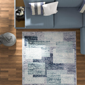 Blue and Gray 6' 1 x 6' 1 Tucson Square Area Rug 100% Polyester Unique Modern Carpet for Dining Rooms, Living Room, Bedrooms, Office Space for Sale at Rug Engine