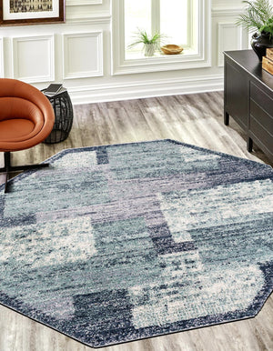 Blue and Gray 7' 1 x 7' 1 Tucson Octagon Area Rug 100% Polyester Unique Modern Carpet for Dining Rooms, Living Room, Bedrooms, Office Space for Sale at Rug Engine