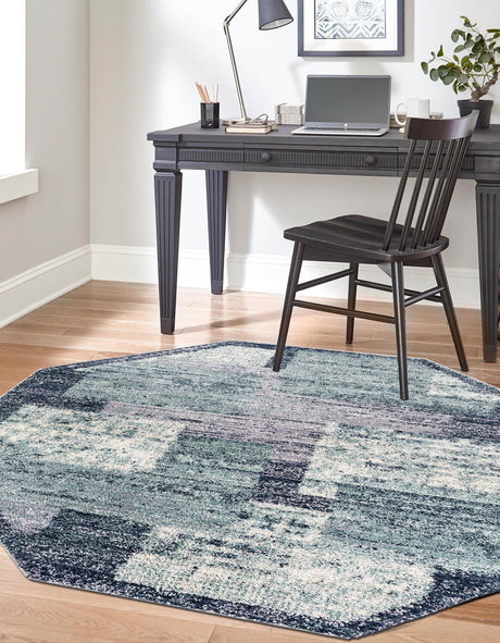 Blue and Gray 7' 1 x 7' 1 Tucson Octagon Area Rug 100% Polyester Unique Modern Carpet for Dining Rooms, Living Room, Bedrooms, Office Space for Sale at Rug Engine