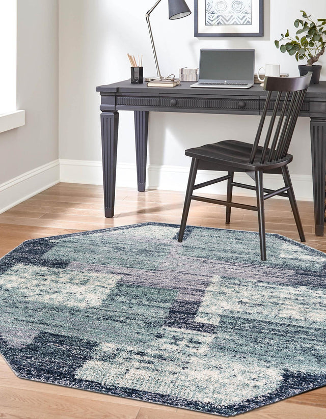 Blue and Gray 7' 1 x 7' 1 Tucson Octagon Area Rug 100% Polyester Unique Modern Carpet for Dining Rooms, Living Room, Bedrooms, Office Space for Sale at Rug Engine