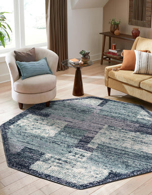 Blue and Gray 7' 1 x 7' 1 Tucson Octagon Area Rug 100% Polyester Unique Modern Carpet for Dining Rooms, Living Room, Bedrooms, Office Space for Sale at Rug Engine