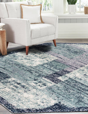 Blue and Gray 7' 1 x 7' 1 Tucson Octagon Area Rug 100% Polyester Unique Modern Carpet for Dining Rooms, Living Room, Bedrooms, Office Space for Sale at Rug Engine