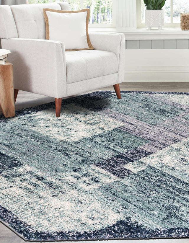 Blue and Gray 7' 1 x 7' 1 Tucson Octagon Area Rug 100% Polyester Unique Modern Carpet for Dining Rooms, Living Room, Bedrooms, Office Space for Sale at Rug Engine