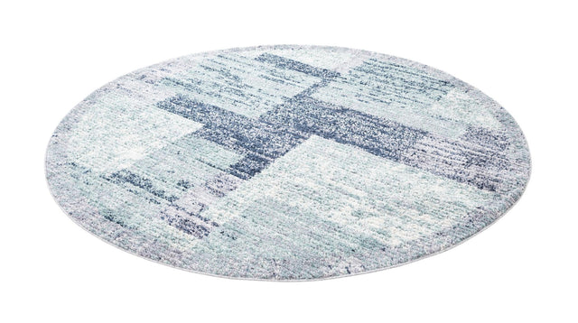 Blue and Gray 7' 10 x 7' 10 Tucson Round Area Rug 100% Polyester Unique Modern Carpet for Dining Rooms, Living Room, Bedrooms, Office Space for Sale at Rug Engine