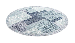 Blue and Gray 7' 10 x 7' 10 Tucson Round Area Rug 100% Polyester Unique Modern Carpet for Dining Rooms, Living Room, Bedrooms, Office Space for Sale at Rug Engine