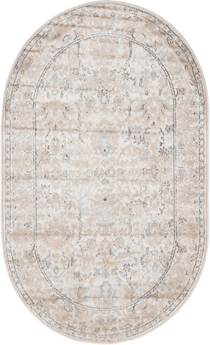 Ivory 3' 1 x 5' 3 Portland Oval Area Rug 85% Polypropylene & 15% Polyester Vintage Distressed Traditional Carpet for Home Decor for Sale at Rug Engine