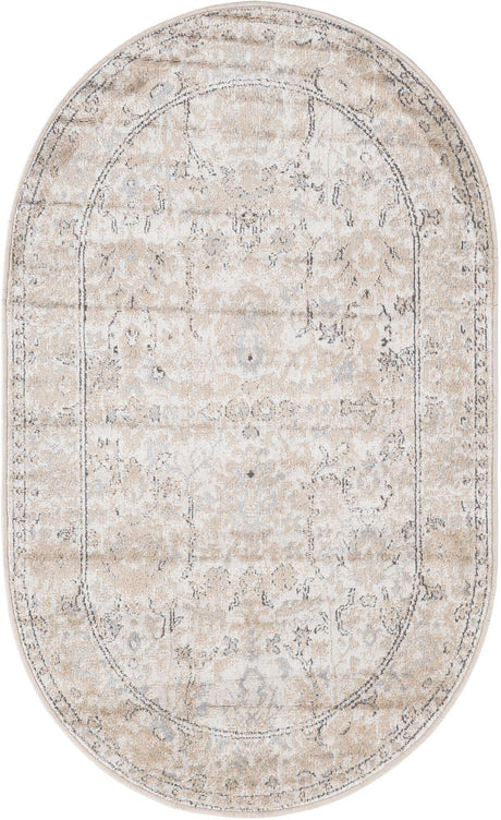 Ivory 3' 1 x 5' 3 Portland Oval Area Rug 85% Polypropylene & 15% Polyester Vintage Distressed Traditional Carpet for Home Decor for Sale at Rug Engine