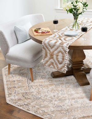 Ivory 5' 3 x 5' 3 Portland Octagon Area Rug 85% Polypropylene & 15% Polyester Vintage Distressed Traditional Carpet for Home Decor for Sale at Rug Engine