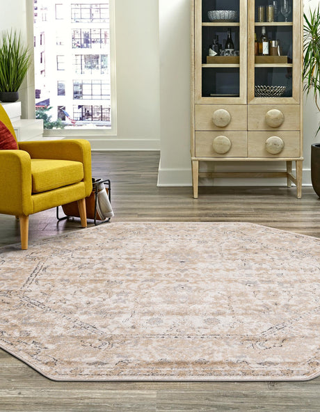 Ivory 5' 3 x 5' 3 Portland Octagon Area Rug 85% Polypropylene & 15% Polyester Vintage Distressed Traditional Carpet for Home Decor for Sale at Rug Engine