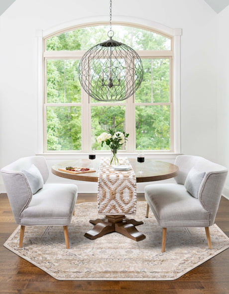 Ivory 5' 3 x 5' 3 Portland Octagon Area Rug 85% Polypropylene & 15% Polyester Vintage Distressed Traditional Carpet for Home Decor for Sale at Rug Engine