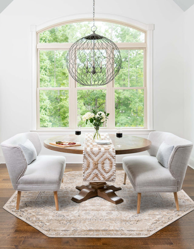 Ivory 5' 3 x 5' 3 Portland Octagon Area Rug 85% Polypropylene & 15% Polyester Vintage Distressed Traditional Carpet for Home Decor for Sale at Rug Engine