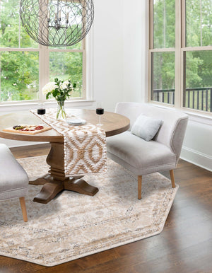 Ivory 5' 3 x 5' 3 Portland Octagon Area Rug 85% Polypropylene & 15% Polyester Vintage Distressed Traditional Carpet for Home Decor for Sale at Rug Engine