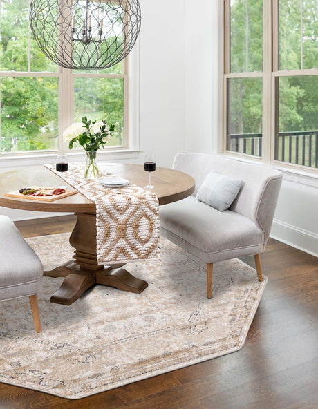 Ivory 5' 3 x 5' 3 Portland Octagon Area Rug 85% Polypropylene & 15% Polyester Vintage Distressed Traditional Carpet for Home Decor for Sale at Rug Engine