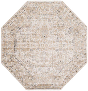 Ivory 5' 3 x 5' 3 Portland Octagon Area Rug 85% Polypropylene & 15% Polyester Vintage Distressed Traditional Carpet for Home Decor for Sale at Rug Engine
