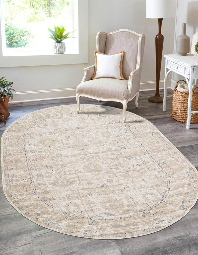 Ivory 6' 1 x 9' Portland Oval Area Rug 85% Polypropylene & 15% Polyester Vintage Distressed Traditional Carpet for Home Decor for Sale at Rug Engine