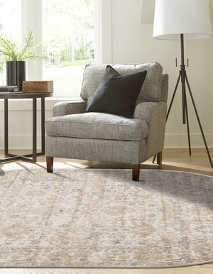 Ivory 6' 1 x 9' Portland Oval Area Rug 85% Polypropylene & 15% Polyester Vintage Distressed Traditional Carpet for Home Decor for Sale at Rug Engine
