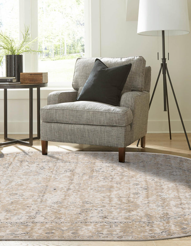 Ivory 6' 1 x 9' Portland Oval Area Rug 85% Polypropylene & 15% Polyester Vintage Distressed Traditional Carpet for Home Decor for Sale at Rug Engine