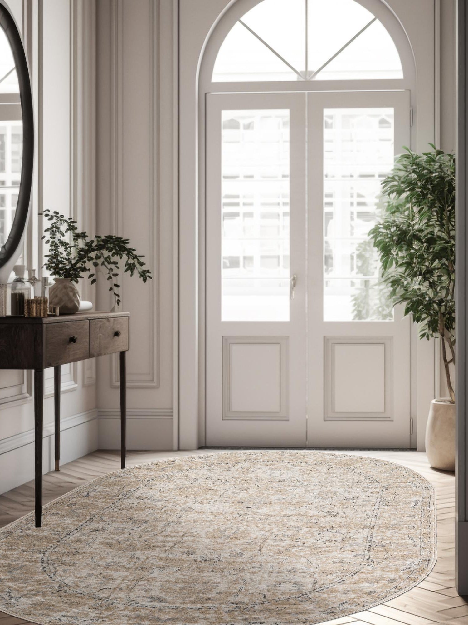 Ivory 6' 1 x 9' Portland Oval Area Rug 85% Polypropylene & 15% Polyester Vintage Distressed Traditional Carpet for Home Decor for Sale at Rug Engine