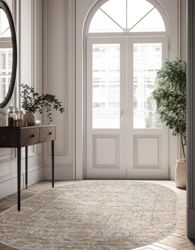 Ivory 6' 1 x 9' Portland Oval Area Rug 85% Polypropylene & 15% Polyester Vintage Distressed Traditional Carpet for Home Decor for Sale at Rug Engine