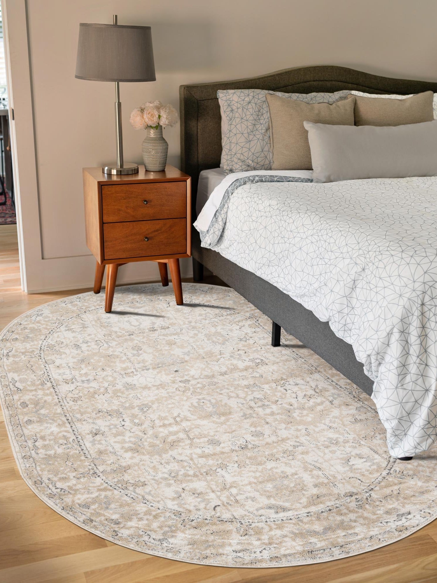 Ivory 6' 1 x 9' Portland Oval Area Rug 85% Polypropylene & 15% Polyester Vintage Distressed Traditional Carpet for Home Decor for Sale at Rug Engine