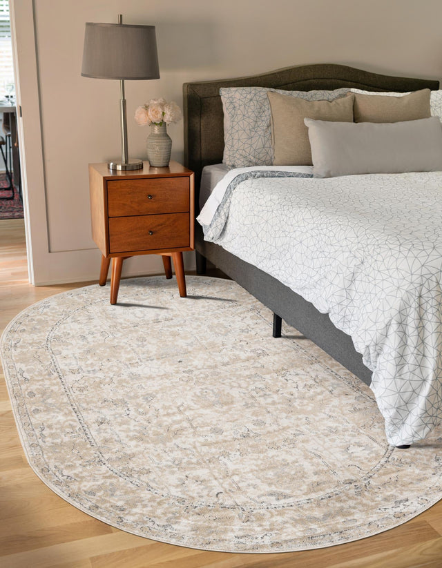 Ivory 6' 1 x 9' Portland Oval Area Rug 85% Polypropylene & 15% Polyester Vintage Distressed Traditional Carpet for Home Decor for Sale at Rug Engine