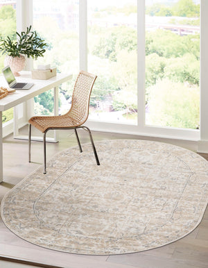 Ivory 6' 1 x 9' Portland Oval Area Rug 85% Polypropylene & 15% Polyester Vintage Distressed Traditional Carpet for Home Decor for Sale at Rug Engine