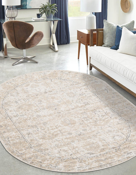 Ivory 3' 1 x 5' 3 Portland Oval Area Rug 85% Polypropylene & 15% Polyester Vintage Distressed Traditional Carpet for Home Decor for Sale at Rug Engine