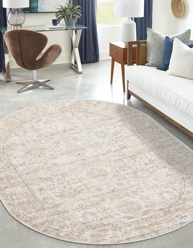 Ivory 6' 1 x 9' Portland Oval Area Rug 85% Polypropylene & 15% Polyester Vintage Distressed Traditional Carpet for Home Decor for Sale at Rug Engine