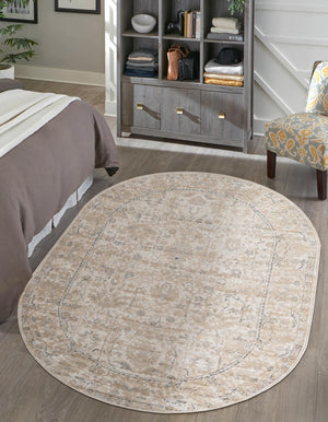 Ivory 6' 1 x 9' Portland Oval Area Rug 85% Polypropylene & 15% Polyester Vintage Distressed Traditional Carpet for Home Decor for Sale at Rug Engine