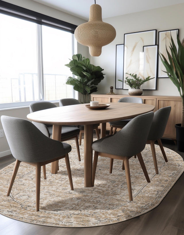 Ivory 6' 1 x 9' Portland Oval Area Rug 85% Polypropylene & 15% Polyester Vintage Distressed Traditional Carpet for Home Decor for Sale at Rug Engine