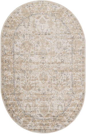 Ivory 5' 3 x 8' Portland Oval Area Rug 85% Polypropylene & 15% Polyester Vintage Distressed Traditional Carpet for Home Decor for Sale at Rug Engine