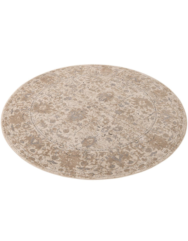 Ivory 7' 10 x 7' 10 Portland Round Area Rug 85% Polypropylene & 15% Polyester Vintage Distressed Traditional Carpet for Home Decor for Sale at Rug Engine