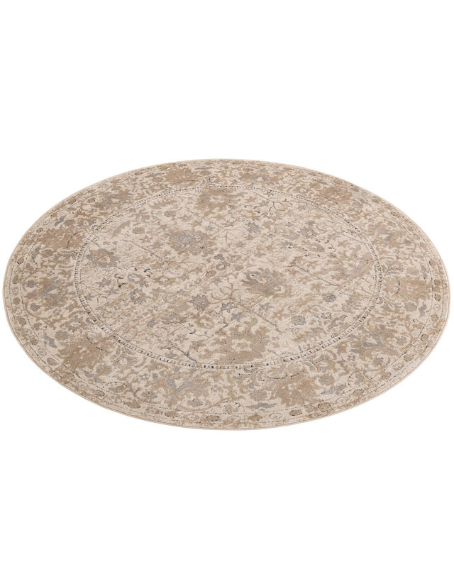 Ivory 7' 10 x 7' 10 Portland Round Area Rug 85% Polypropylene & 15% Polyester Vintage Distressed Traditional Carpet for Home Decor for Sale at Rug Engine