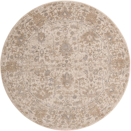 Ivory 7' 10 x 7' 10 Portland Round Area Rug 85% Polypropylene & 15% Polyester Vintage Distressed Traditional Carpet for Home Decor for Sale at Rug Engine