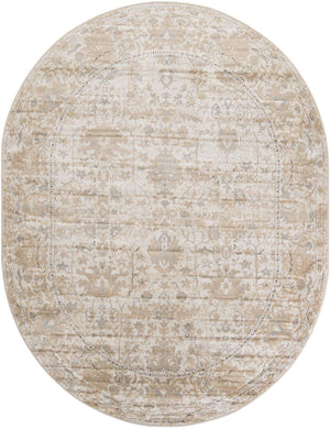 Ivory 7' 10 x 10' Portland Oval Area Rug 85% Polypropylene & 15% Polyester Vintage Distressed Traditional Carpet for Home Decor for Sale at Rug Engine