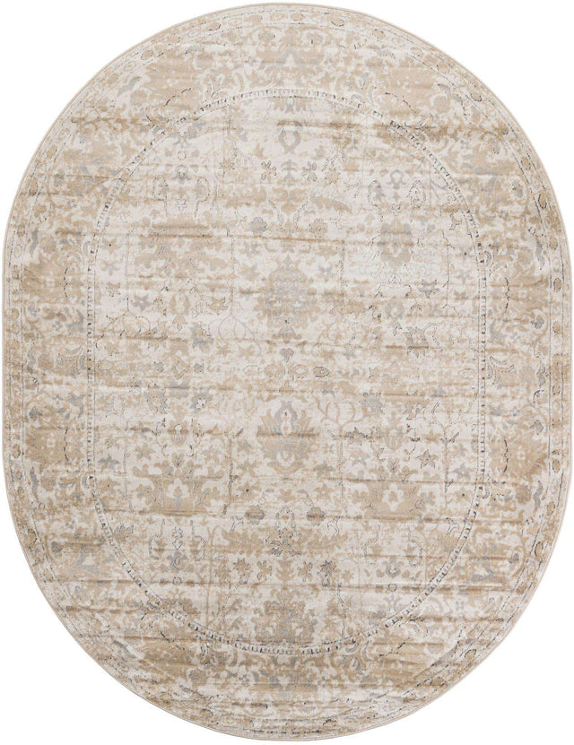 Ivory 7' 10 x 10' Portland Oval Area Rug 85% Polypropylene & 15% Polyester Vintage Distressed Traditional Carpet for Home Decor for Sale at Rug Engine