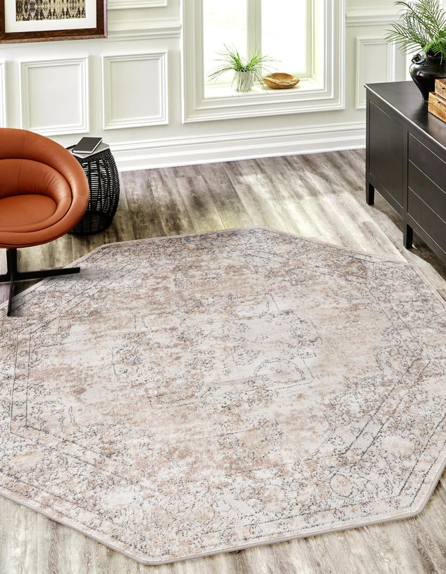 Ivory 5' 3 x 5' 3 Portland Octagon Area Rug 85% Polypropylene & 15% Polyester Vintage Distressed Traditional Carpet for Home Decor for Sale at Rug Engine