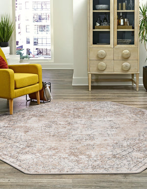 Ivory 5' 3 x 5' 3 Portland Octagon Area Rug 85% Polypropylene & 15% Polyester Vintage Distressed Traditional Carpet for Home Decor for Sale at Rug Engine