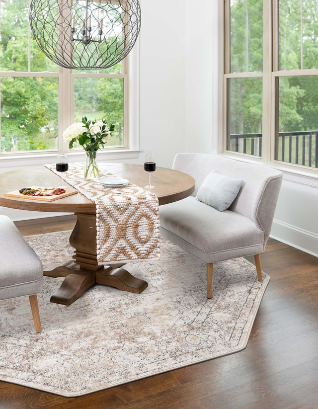 Ivory 5' 3 x 5' 3 Portland Octagon Area Rug 85% Polypropylene & 15% Polyester Vintage Distressed Traditional Carpet for Home Decor for Sale at Rug Engine