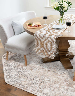 Ivory 5' 3 x 5' 3 Portland Octagon Area Rug 85% Polypropylene & 15% Polyester Vintage Distressed Traditional Carpet for Home Decor for Sale at Rug Engine