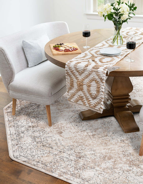 Ivory 5' 3 x 5' 3 Portland Octagon Area Rug 85% Polypropylene & 15% Polyester Vintage Distressed Traditional Carpet for Home Decor for Sale at Rug Engine