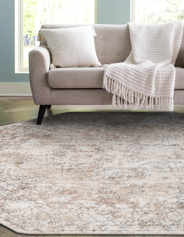 Ivory 5' 3 x 5' 3 Portland Octagon Area Rug 85% Polypropylene & 15% Polyester Vintage Distressed Traditional Carpet for Home Decor for Sale at Rug Engine