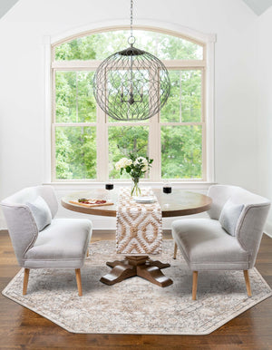 Ivory 5' 3 x 5' 3 Portland Octagon Area Rug 85% Polypropylene & 15% Polyester Vintage Distressed Traditional Carpet for Home Decor for Sale at Rug Engine
