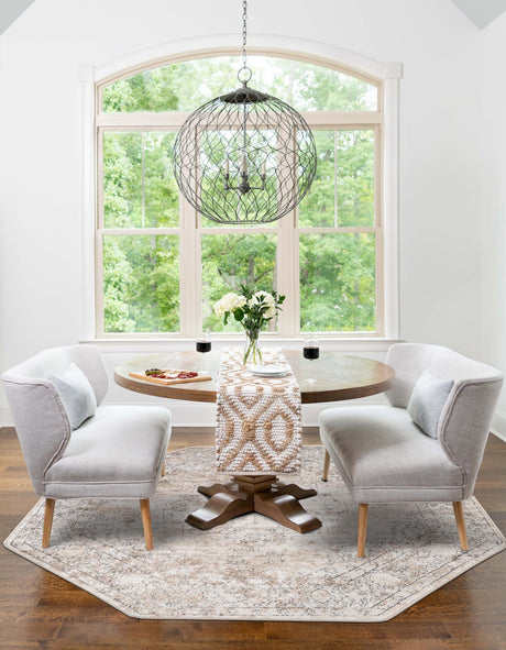 Ivory 5' 3 x 5' 3 Portland Octagon Area Rug 85% Polypropylene & 15% Polyester Vintage Distressed Traditional Carpet for Home Decor for Sale at Rug Engine