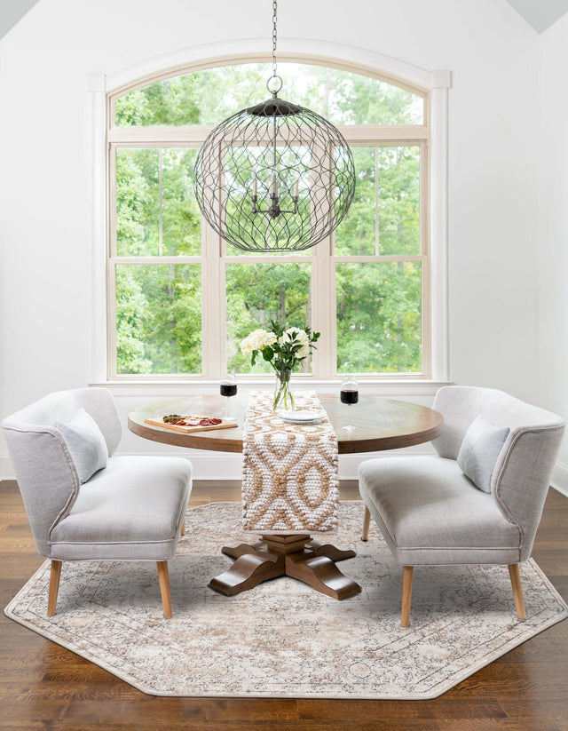 Ivory 5' 3 x 5' 3 Portland Octagon Area Rug 85% Polypropylene & 15% Polyester Vintage Distressed Traditional Carpet for Home Decor for Sale at Rug Engine