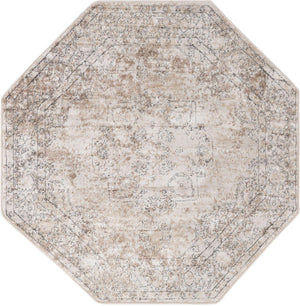 Ivory 5' 3 x 5' 3 Portland Octagon Area Rug 85% Polypropylene & 15% Polyester Vintage Distressed Traditional Carpet for Home Decor for Sale at Rug Engine